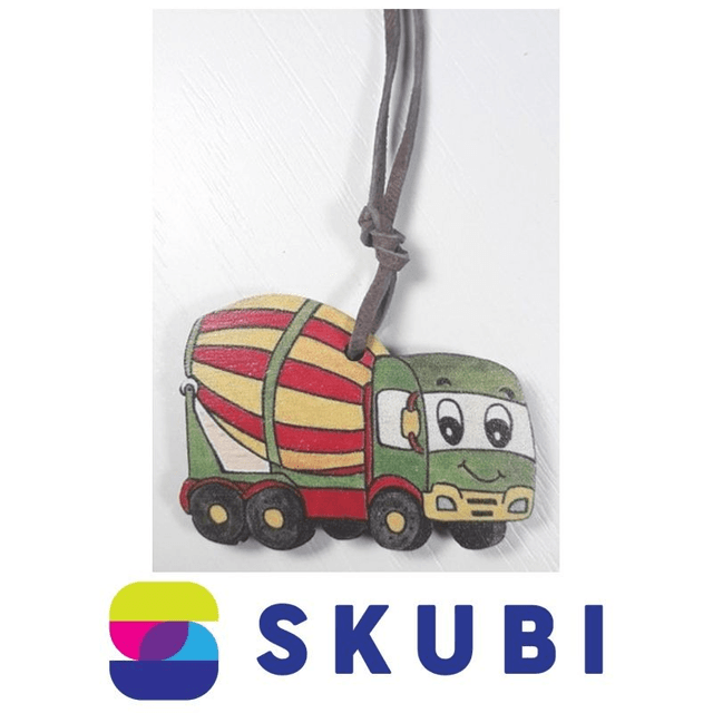 Přívěsek dřevěný - na krk - auto domíchavač