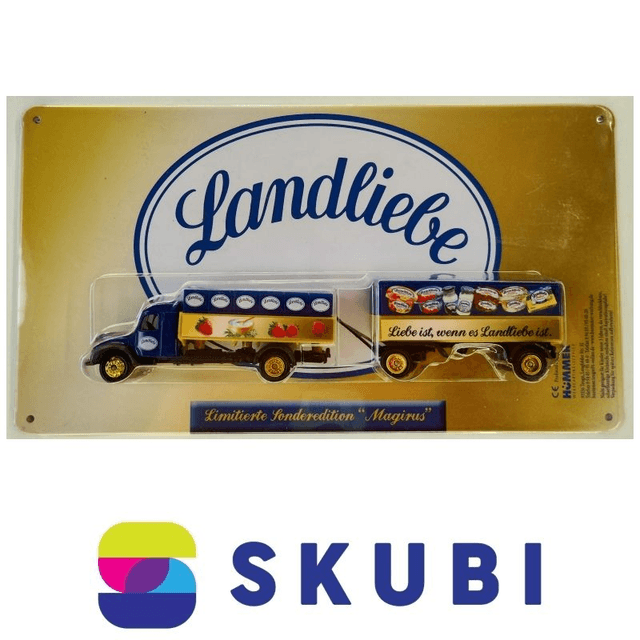Reklamní kamion s vlečkou - Landliebe - Liebe, ist wenn es Landliebe ist. + plechová cedule - model 1:87 H0