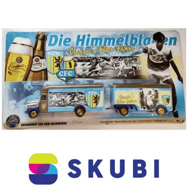 Reklamní kamion s vlekem - Mercedes Benz L 311 Oldtimer - Einsiedler - FCK - Chemnitzer Fussballclub - Die Himmelblauen Classic´s 80er - model 1:87 H0