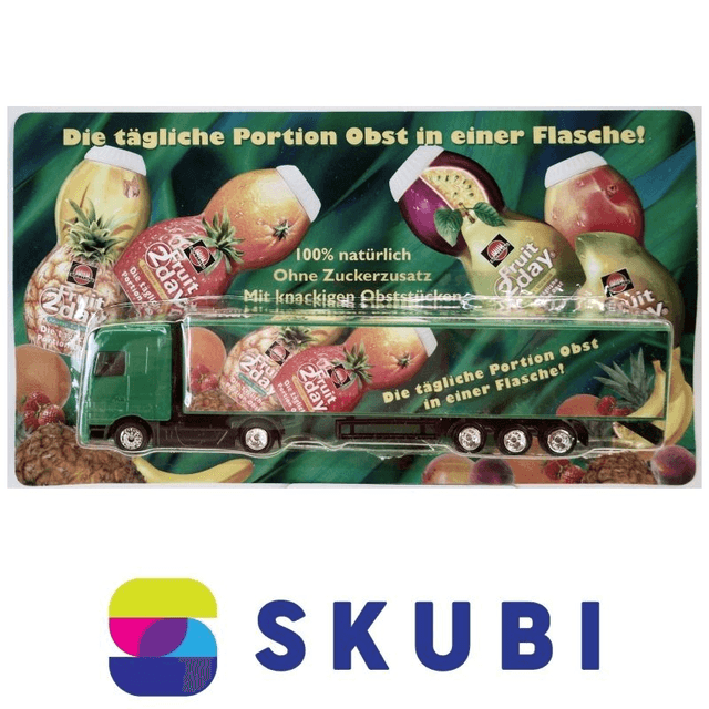Reklamní kamion s návěsem Mercedes Actros - Schwartau Fruit 2 Day Die tägliche Portion Obst in einer Flasche! - model 1:87 H0