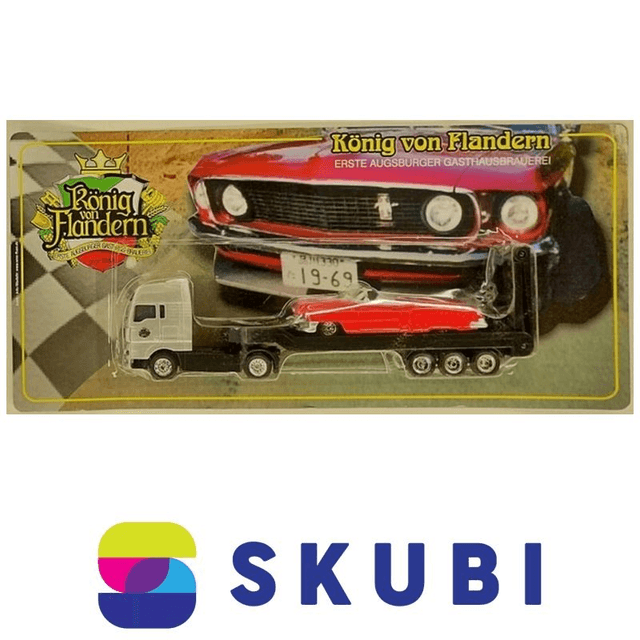 Reklamní kamion MAN s podvalníkem + US auto - König von Flandern - model 1:87 H0