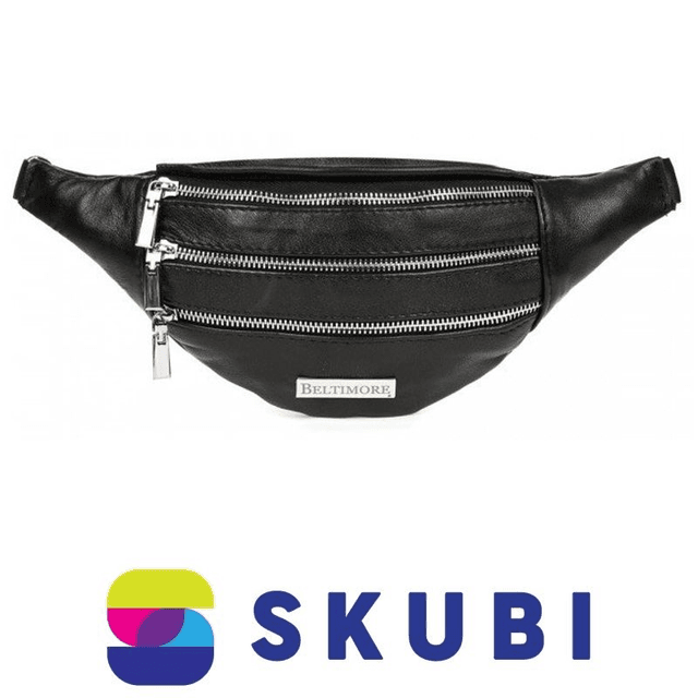 Beltimore F23 BLACK - Dámská ledvinka z přírodní kůže - 3 zipy černá